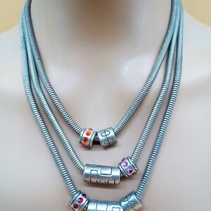 Vintage heavy pewter tone triple strand charm necklace