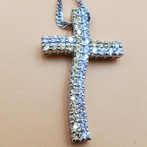 vintage silver tone crystal cross pendant necklace