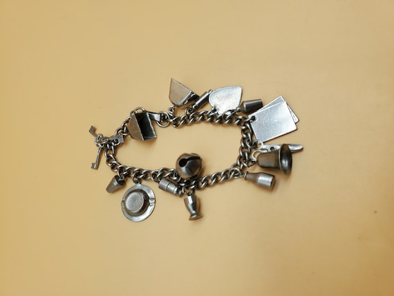 Vintage loaded silver tone charm bracelet - image 6