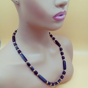 Vintage Trifari TM black plastic lucite and gold beaded necklace