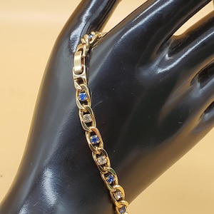 vintage gold plated blue and clear rhinestone bracelet, XL