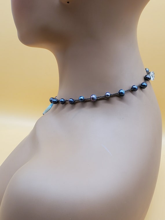 Vintage BOHO chic black pearl necklace with quart… - image 6
