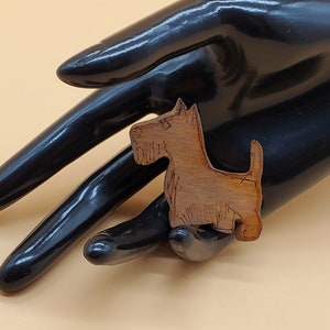 Vintage handmade carved wood Scottie dog pin