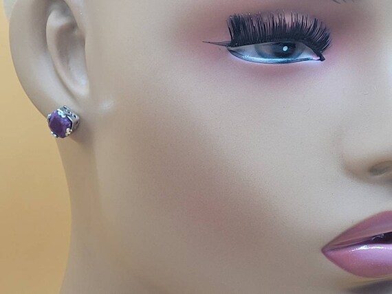 Sterling silver Princess cut style Ruby earrings - image 7