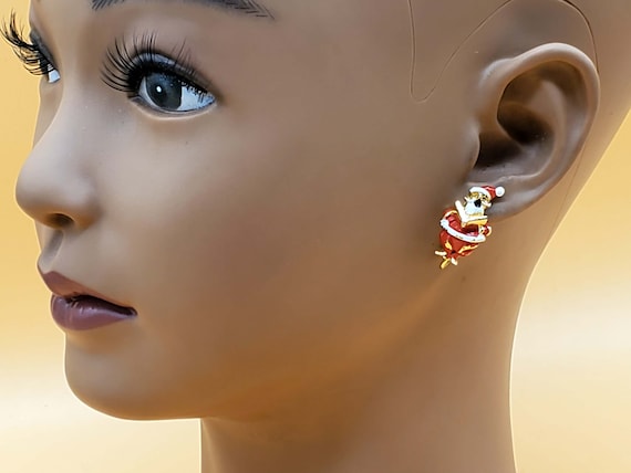 Vintage enamel Santa Claus clip on earrings - image 10