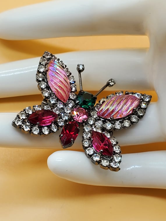 vintage fancy rhinestone butterfly brooch