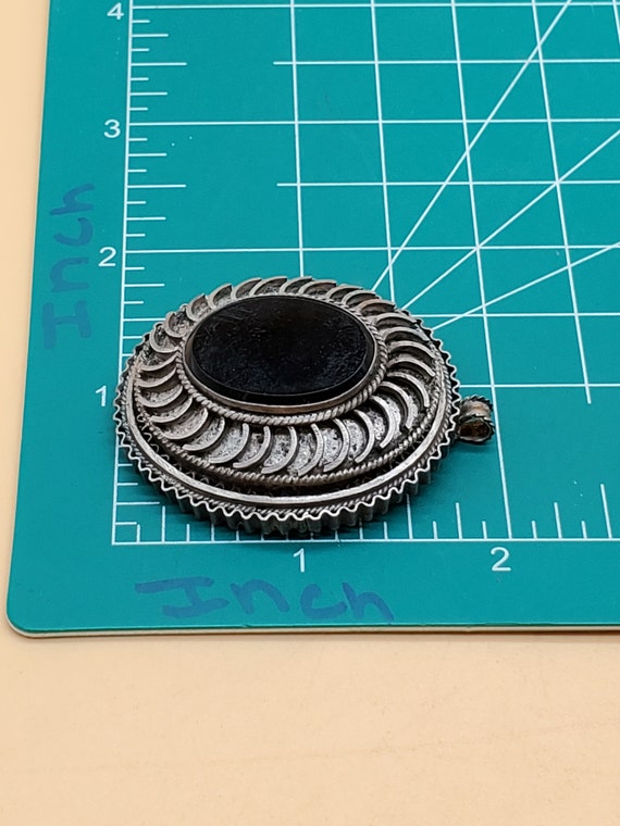 Vintage 800 silver black stone brooch pendant - image 9