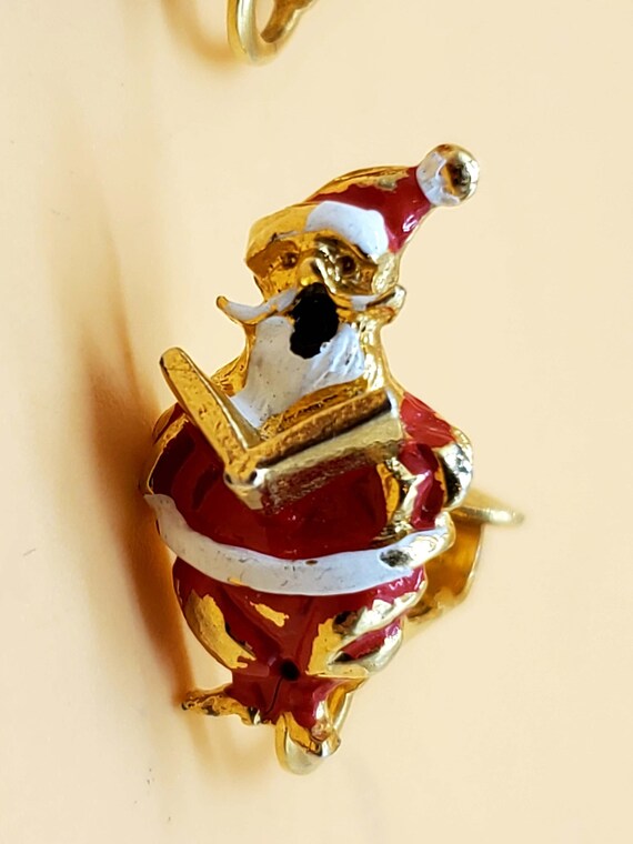 Vintage enamel Santa Claus clip on earrings - image 7
