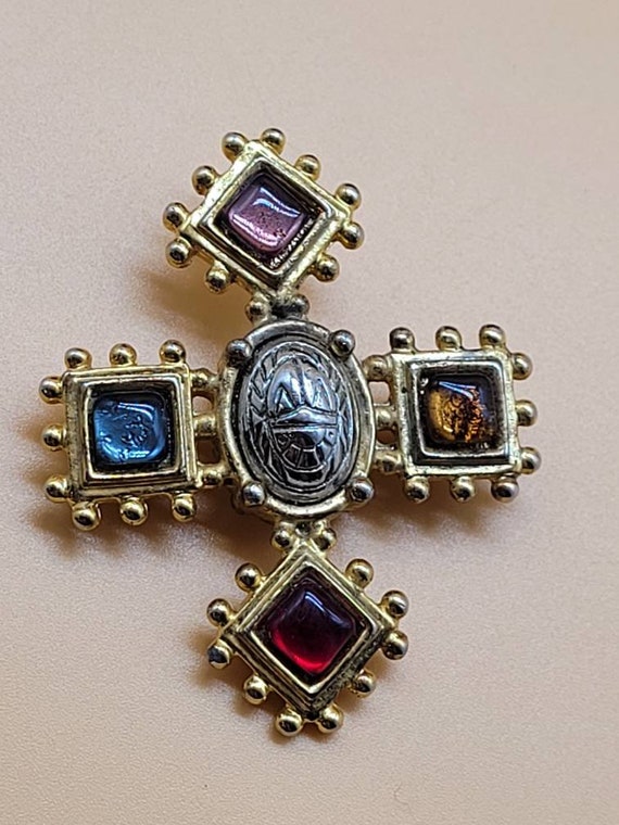 Vintage Egyptian Revival Scarab cross brooch