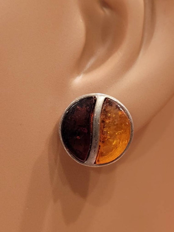 Vintage two tone amber sterling earrings