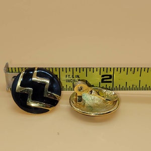 Vintage Monet black enamel and gold design clip on earrings image 3