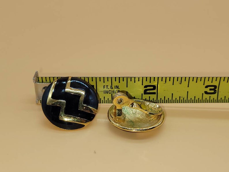 Vintage Monet black enamel and gold design clip on earrings image 3