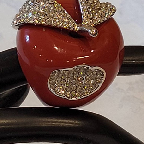 Princess Amanda Borghese Large red enamel crystal rhinestone bitten apple statement ring