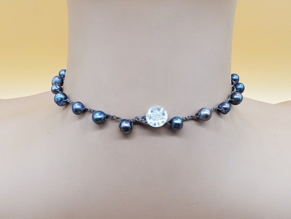 Vintage BOHO chic black pearl necklace with quart… - image 5