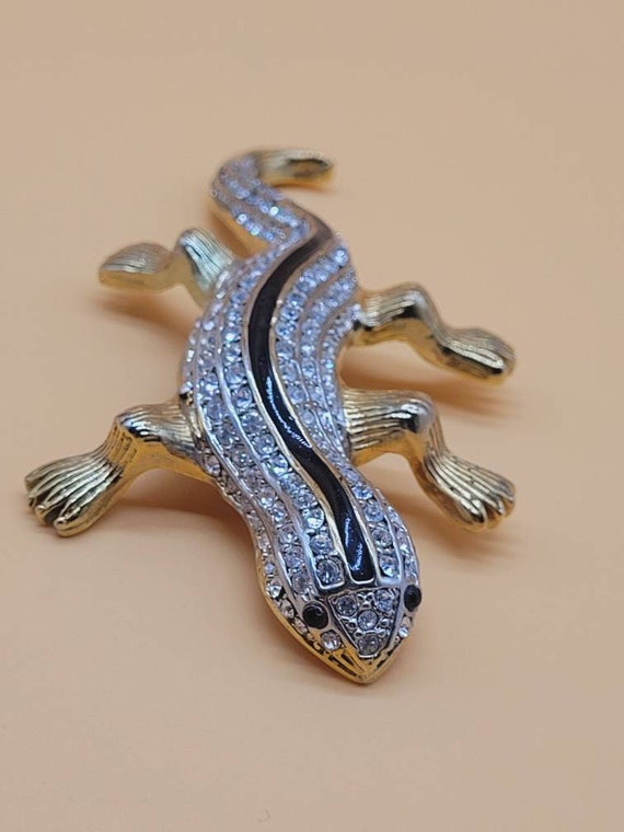 Huge vintage Rhinestone Lizard brooch - image 7