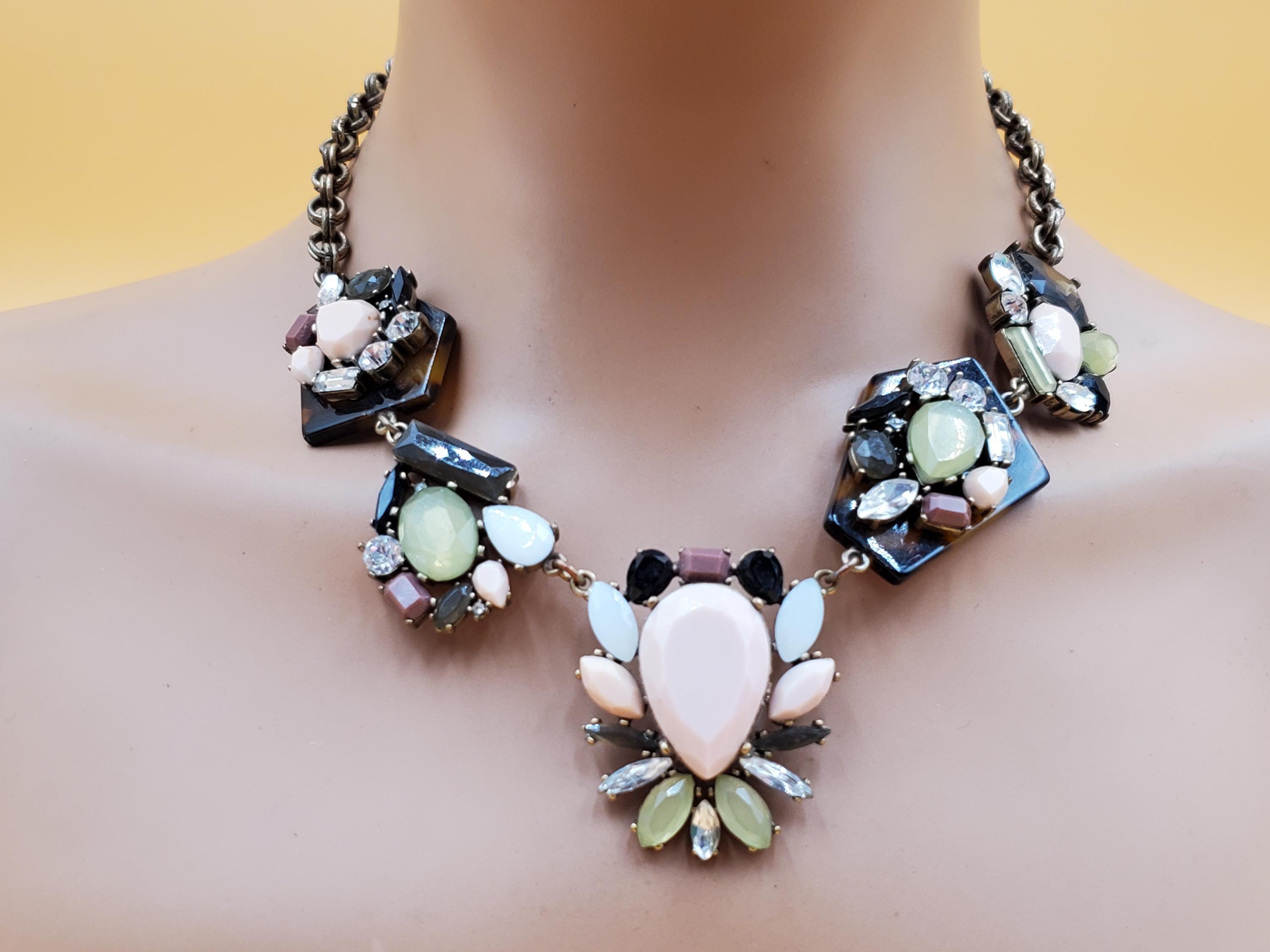 Collier J.Crew Cristaux Roses Et Verts - Doré - Occasion - Bijou Fantaisie Multi-color