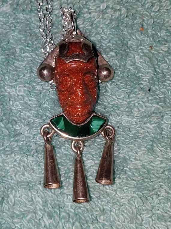 Vintage Aztec pendant, Aztec mask face pendant, Ma