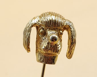 Vintage MCM gold tone dog head stick pin