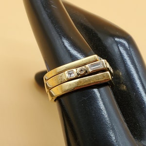 vintage Eliza and James 3 gold plated band rings with 1 clear CZ band