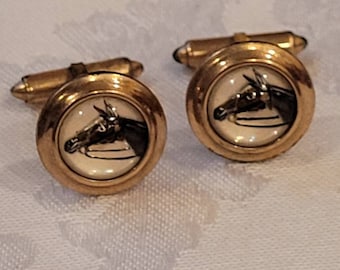 Vintage Krementz gold filled Reverse carved horse head cufflinks