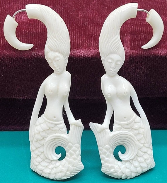 Gorgeous hand carved mermaid earrings