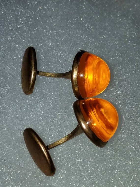 Vintage Amber colored glow gumdrop cufflinks - image 8