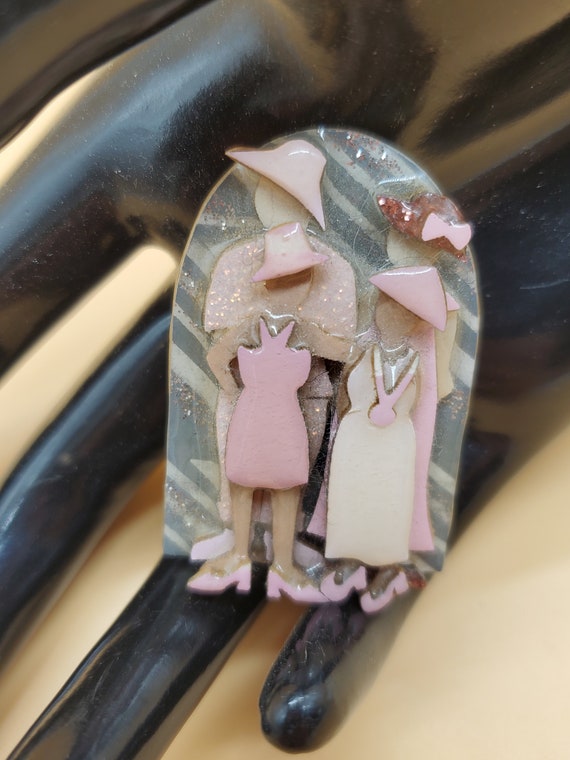 vintage woman pin by Lucinda pink ladies brooch