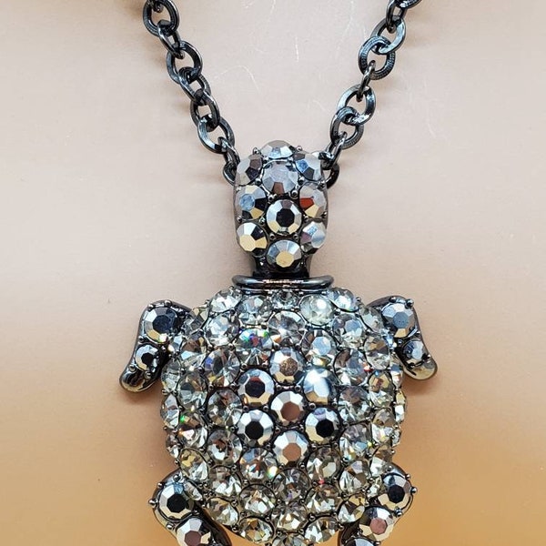 Princess Amanda Borghese black metal necklace with large crystal turtle pendant