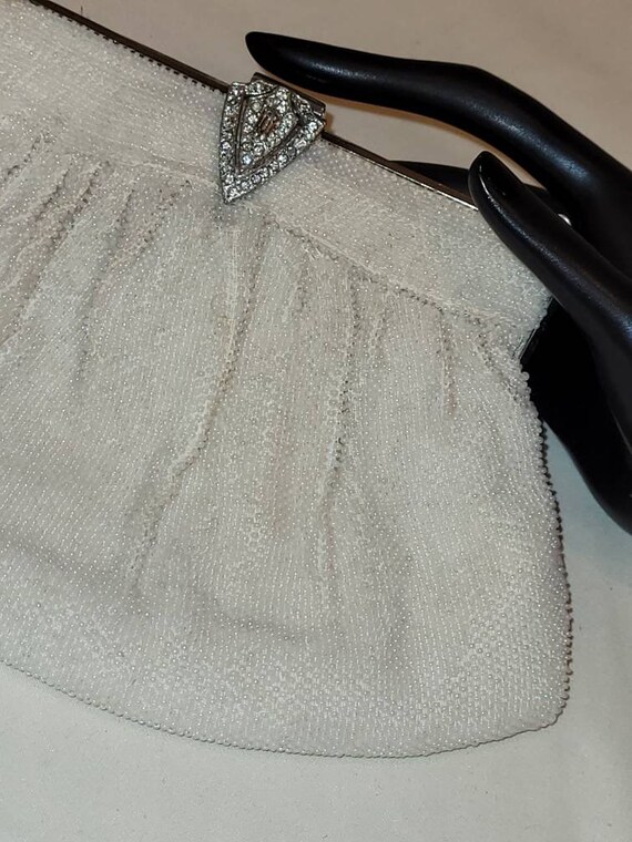 Vintage CORD white beaded evening clutch bag with… - image 2