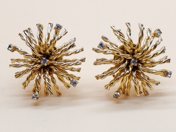 Vintage gold tone wire burst earrings with clear … - image 6