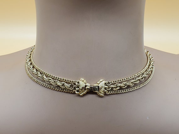 vintage Monet 3 strand gold tone choker necklace - image 6