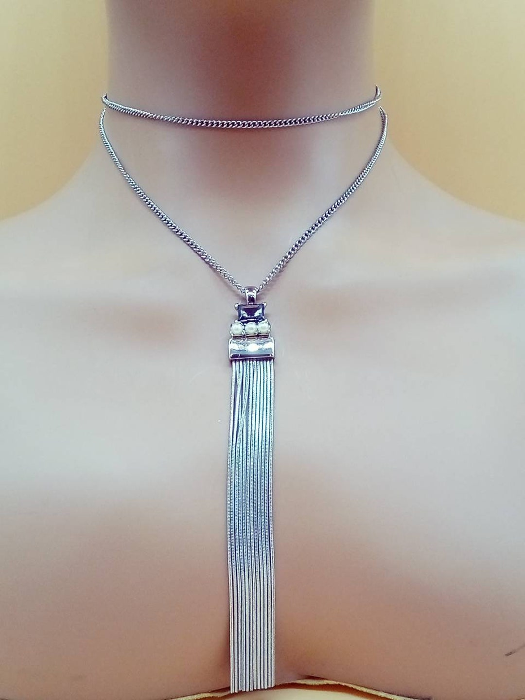 Lucky Silver - Silver Designer Hanging Bars Necklace with Snake Chain - LOCAL STOCK - LSN094 main image 0