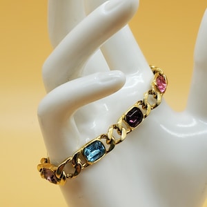 Vintage gold plated pastel stones chain bracelet