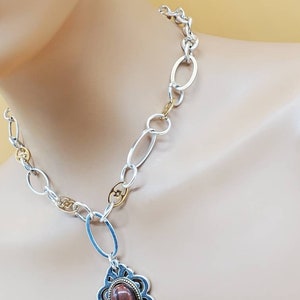 Brighton silver chain necklace with gold accents and tigers eye pendant