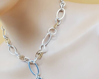 Brighton silver chain necklace with gold accent links and tigers eye pendant