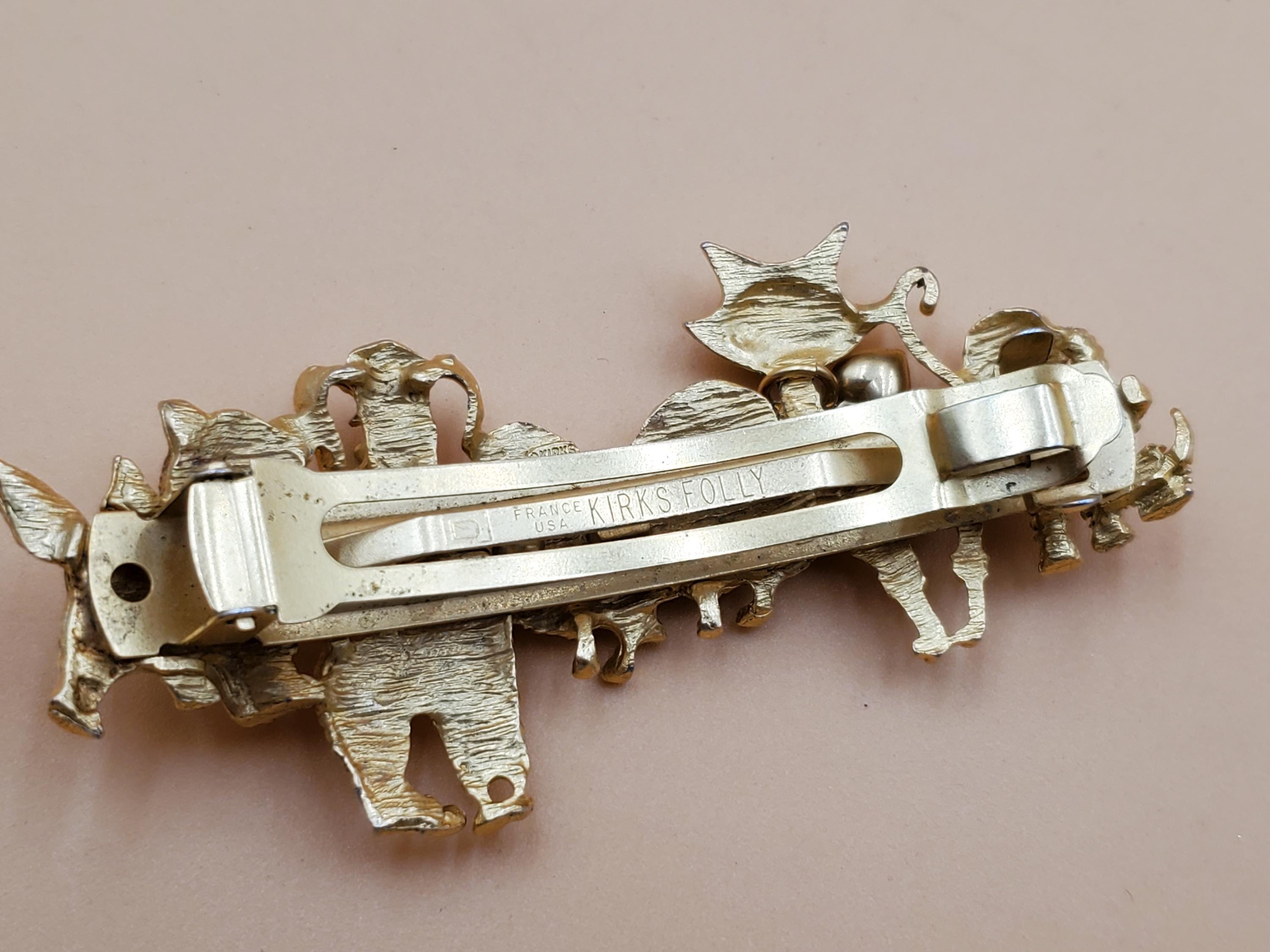 Vintage Kirks Folly Gold Tone Cats and Dogs Hair Barrette - Etsy display picture 1