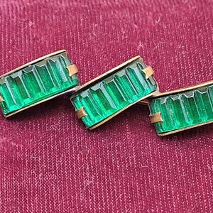 Vintage triple dome brooch with green glass rhinestones