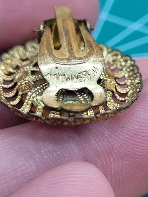 Vintage W Germany glass flower clip on earrings Gem