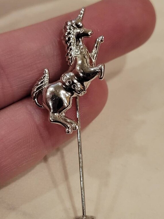 Vintage Monet silver tone unicorn stick pin - image 5