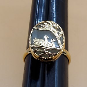 Gold plated Chrysoprase swans ring