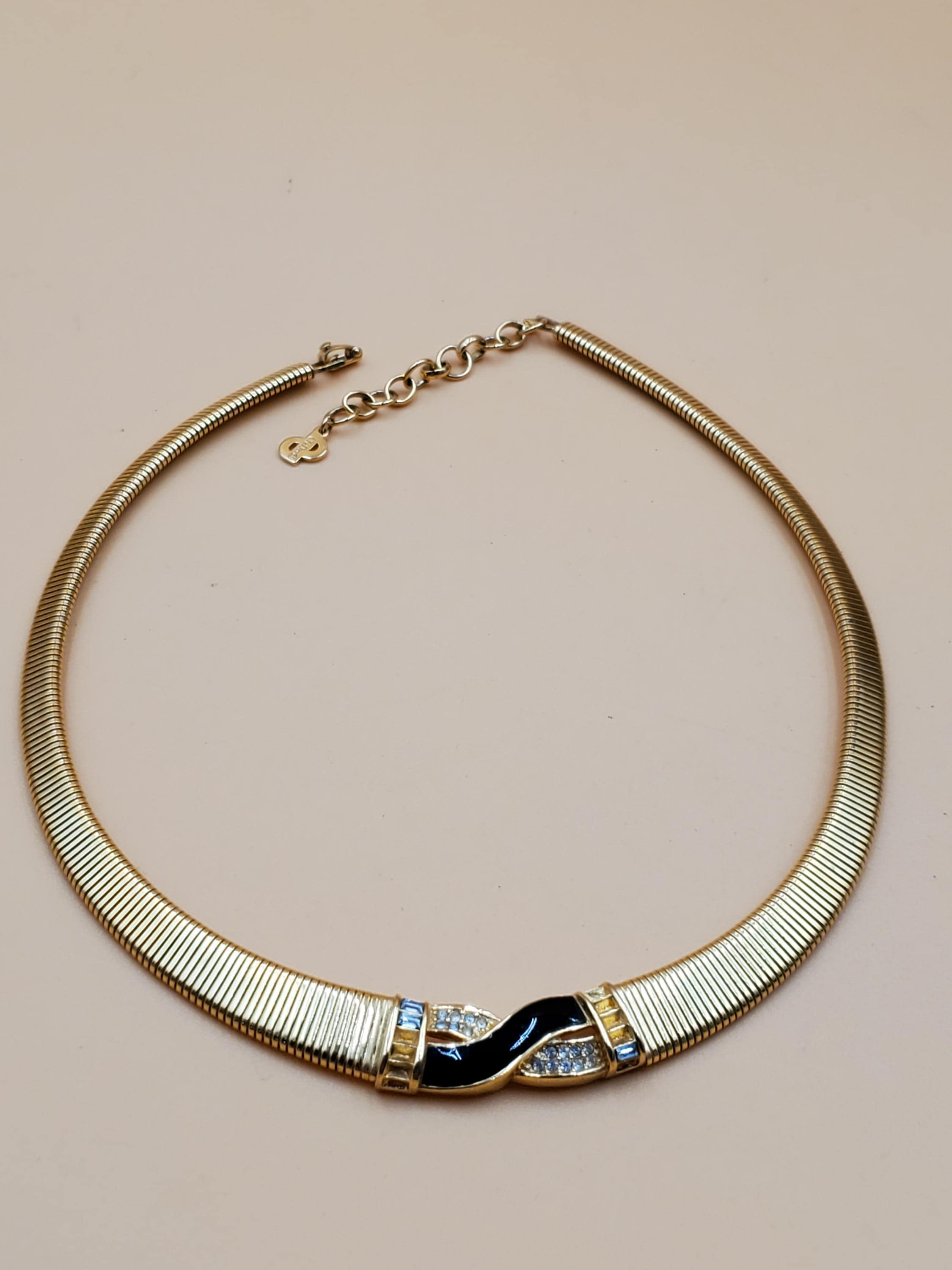 Vintage Christian Dior Gold Tone Graduated Omega Style Necklace