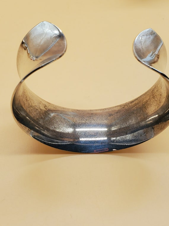 vintage silver plated wide cuff bracelet - image 5