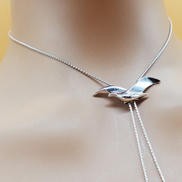 Vintage Avon silver tone slide Seagull pendant necklace