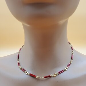 vintage gold tone double red tube link necklace