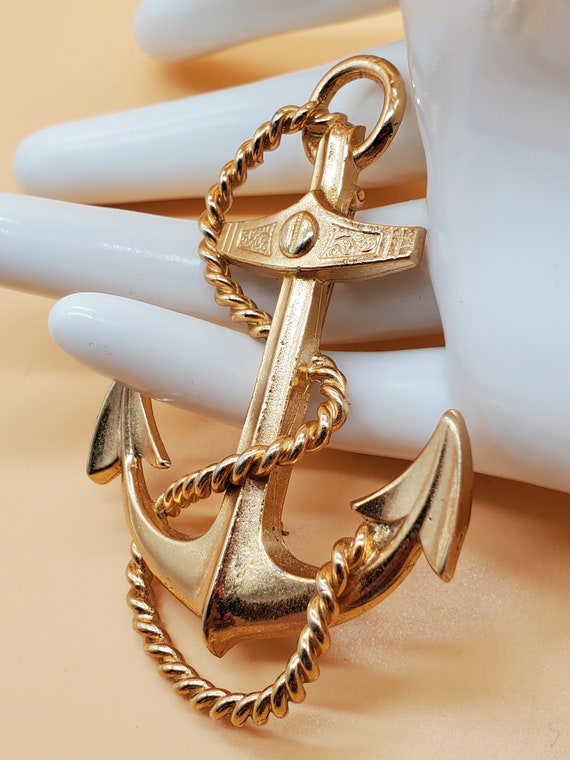 vintage rare large Napier gold tone anchor brooch - image 4