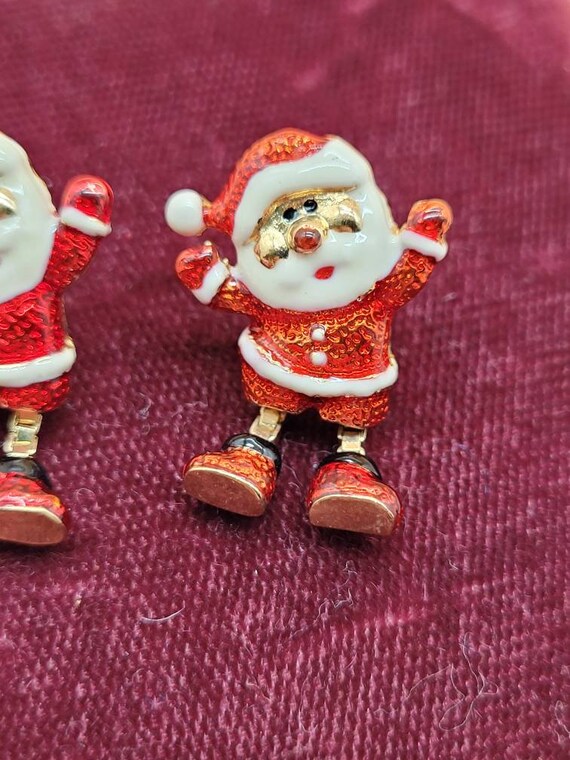 Vintage dangling small enamel Santa Claus earrings - image 6