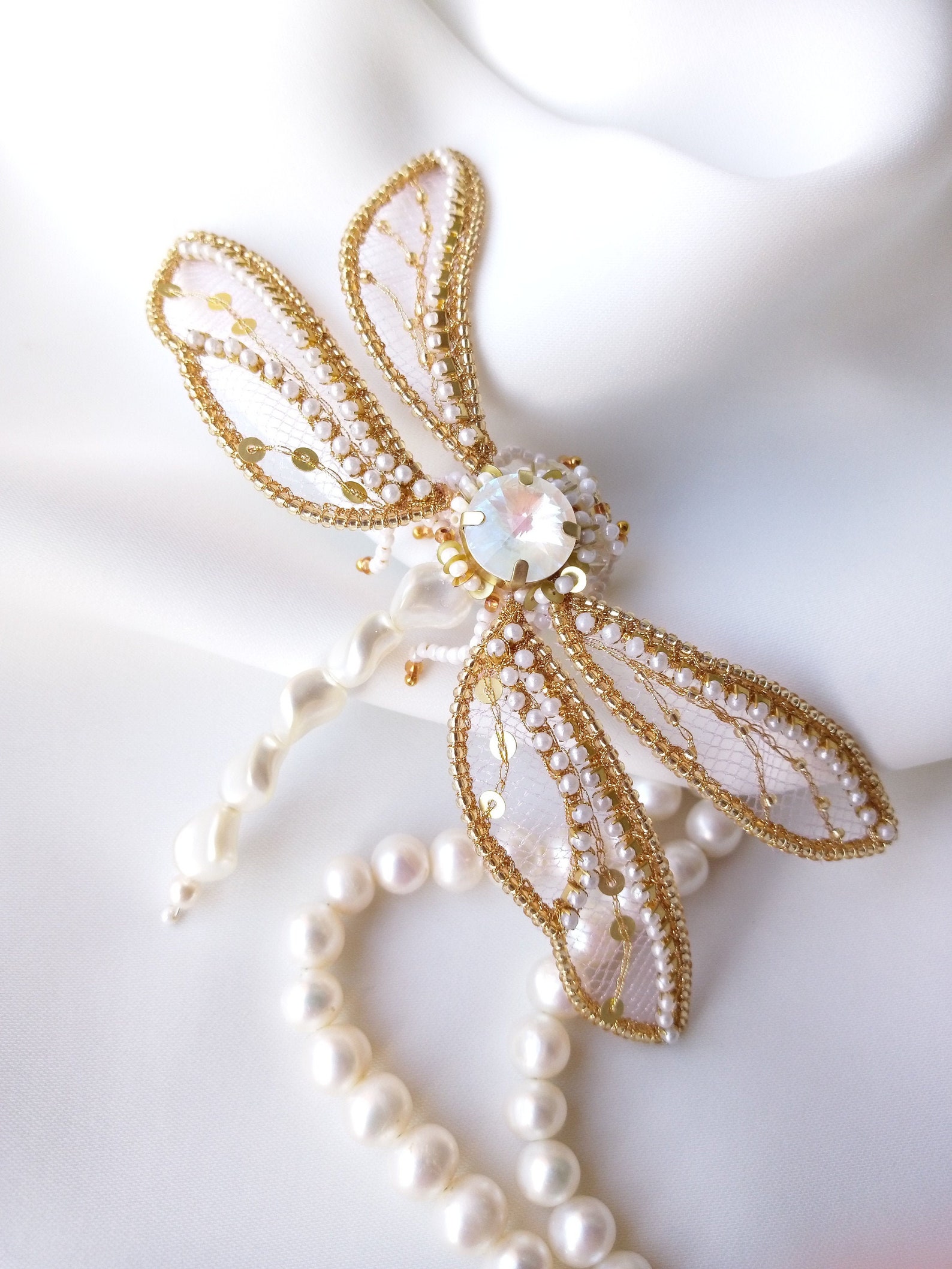 Embroidery brooch gold brooch embroidered jewelry Swarovski Etsy