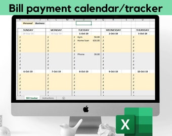 Excel Bill Payment Tracker, kalender, persoonlijk en zakelijk (digitale download)