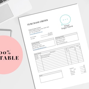Excel purchase order form template, Small business purchase order form, Purchase order template, Add your own logo | Instant Download