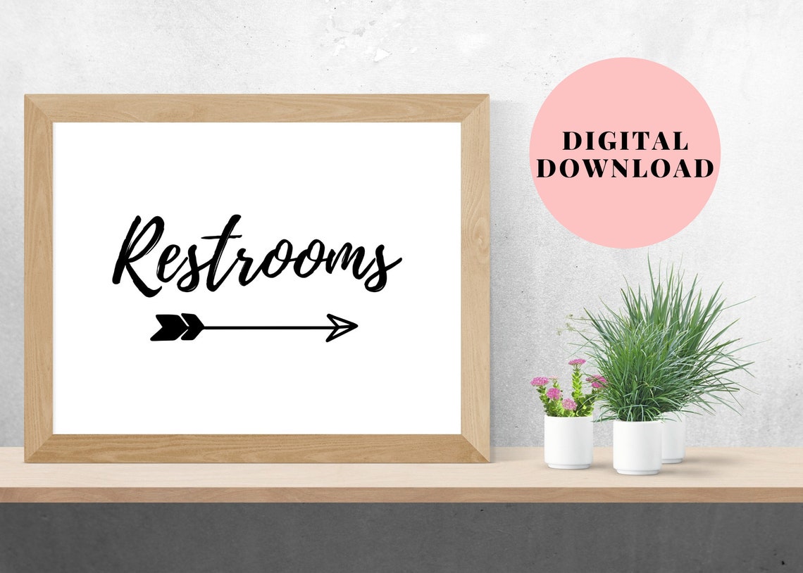 Printable Restroom Sign With Arrow, Wedding Restroom Sign With Arrow, Printable Bathroom Sign ...